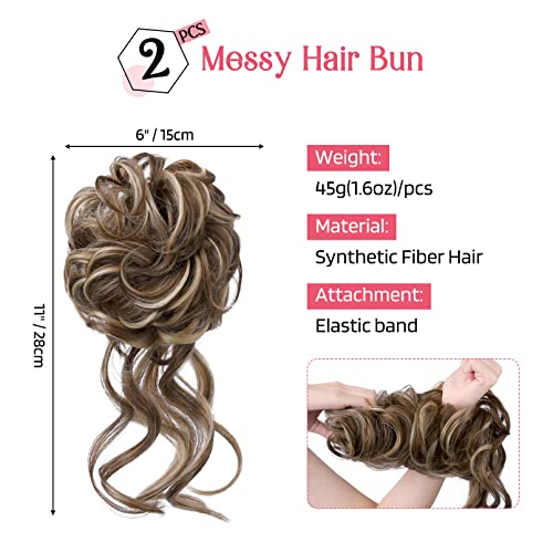 HOOJIH 2PCS Messy Bun Hair Piece, Tousled Curly Updo Scrunchie Extensions