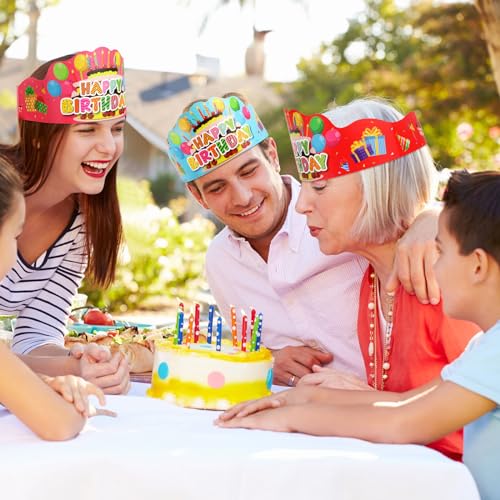 48 Pcs Happy Birthday Crowns - Paper Party Hats for Kids & Adults