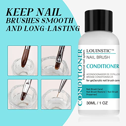 LOUINSTIC 1Oz Nail Brush Cleaner & Conditioner for Art Brushes - Glass Bottle