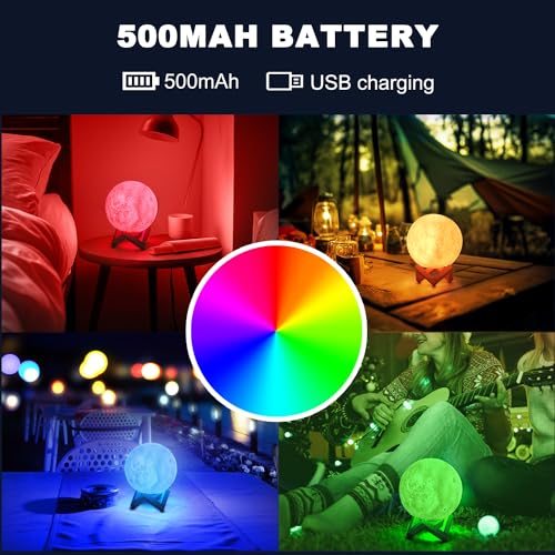 GROPINFLY 3D Moon Lamp with 16 Colors - Remote & Touch Control Night Light