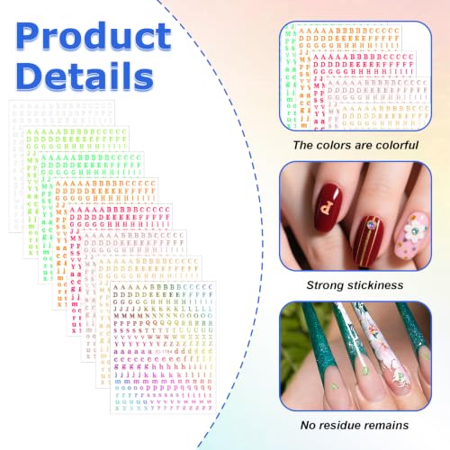 Colorful Tiny Letter Stickers 3mm for Scrapbooking & Nail Art, 8 Sheets