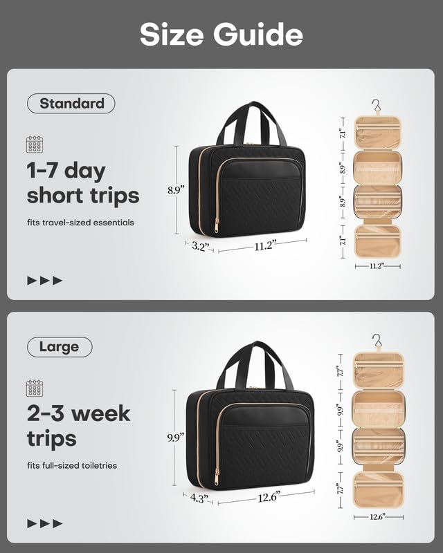 HOTOR Large Hanging Travel Toiletry Bag - Waterproof Makeup Organizer, Black