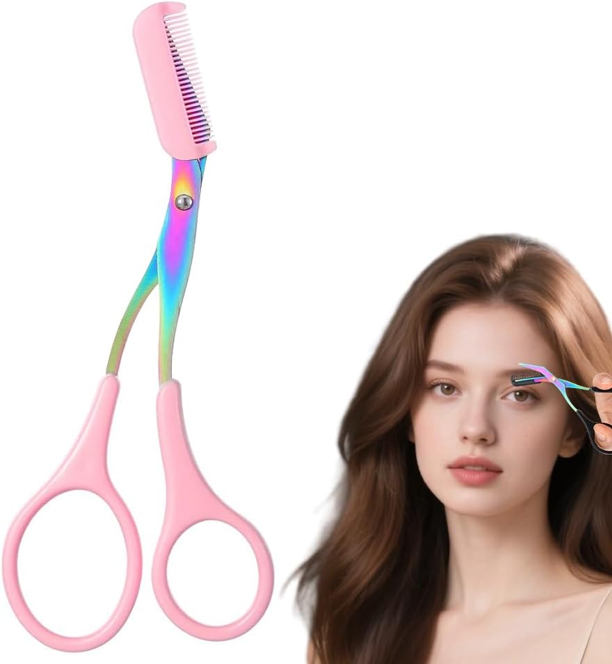 Eyebrow Trimmer Scissors - 2-in-1 Precision Stainless Steel Grooming Tool | Portable Black Eyebrow Cutter for Men & Women