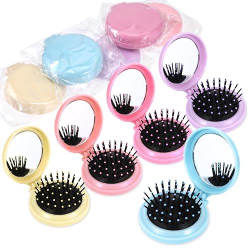 20-Pack Mini Folding Hair Brush with Mirror - 2-in-1 Travel Comb Set