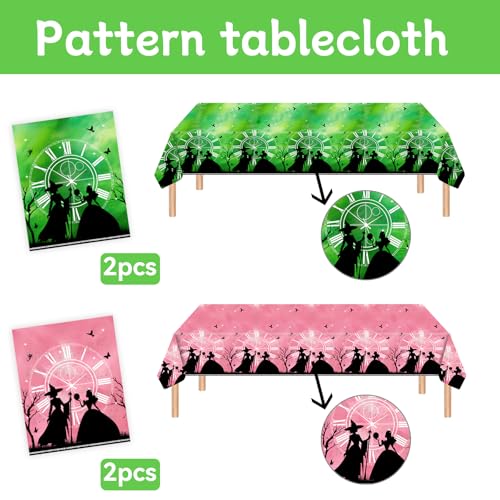 4 Pack Pink and Green Witch-Themed Disposable Tablecloths - 54 x 108 Inches