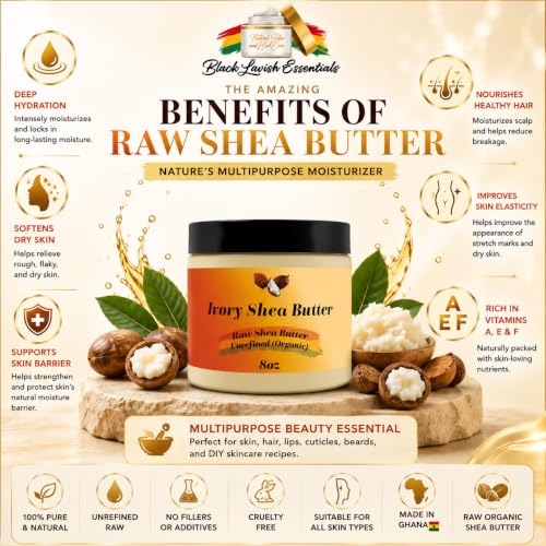 Black Lavish Essentials Organic West African Shea Butter 8 oz - Raw & Unrefined Moisturizer