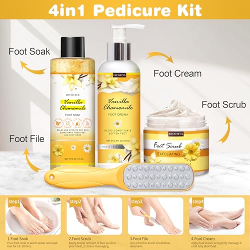 LUCOTIYA 4-Piece Vanilla Chamomile Pedicure Foot Care Set for Cracked Heels