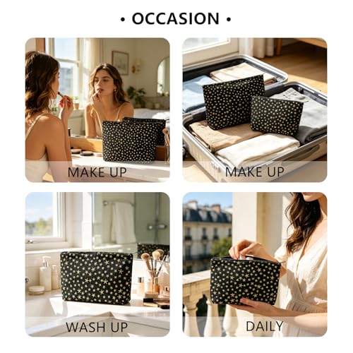 Wudygirl 2-Piece Travel Makeup Bag Set - Black Star Cosmetic Pouch Organizer