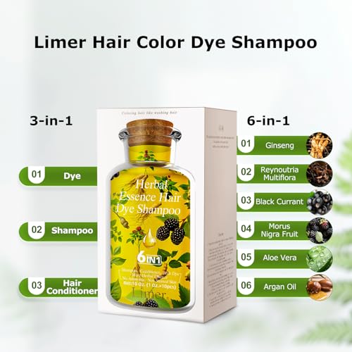 Limer Natural Black Hair Dye Shampoo Pack of 10 - Ammonia-Free, Gentle & Nourishing
