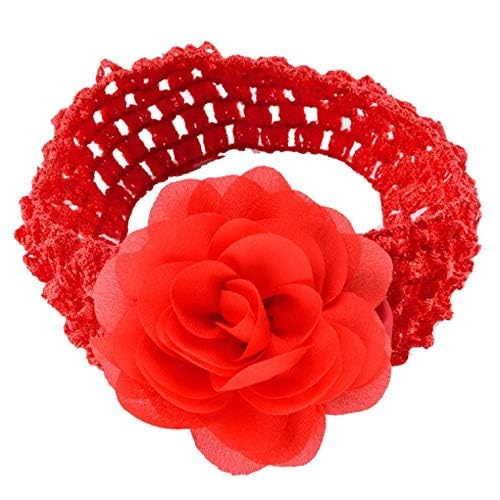 Girl Baby Headband with Chiffon Rose — 20 Colors, Elastic Crochet, 1.6x5.5 Inch, Included in Version with 3.15 Inch Rose