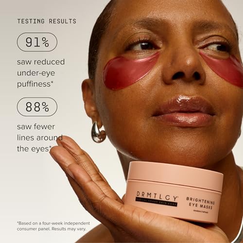 DRMTLGY Brightening Eye Masks ? Biodegradable Hydrogel Under Eye Patches with Caffeine, Peptides, Hyaluronic Acid & Niacinamide ? Depuff, Hydrate & Smooth Dark Circles ? 60 Count