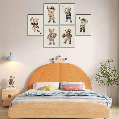 Teddy Bear Sports Wall Art Set - 6 Vintage Prints for Kids' Rooms