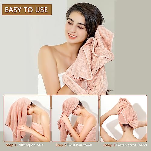 Laojbaba Microfiber Hair Towel 48x24 Inch Quick Dry & Ultra Absorbent - Lotus Root Pink