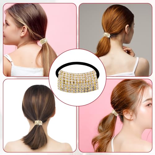 3 Pack Rhinestone Ponytail Holders for Women Girls - Sparkling Crystal Hair Ties