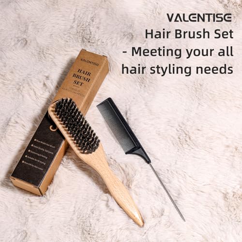 VALENTISE Boar Bristle Hair Brush Set with Tail Comb