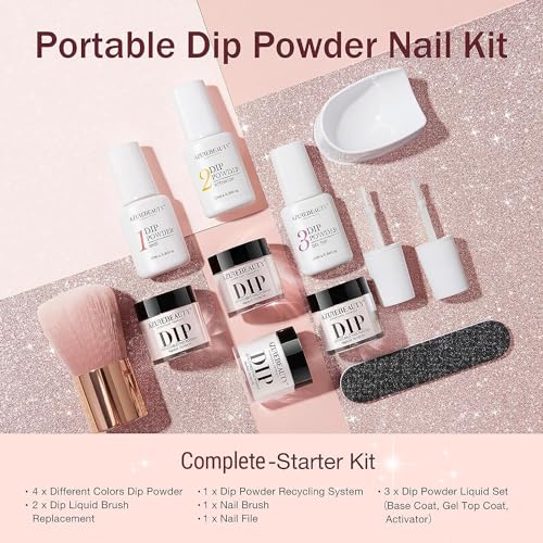 AZUREBEAUTY Amber Glitter Dip Powder Nail Kit - Starter Set for DIY Manicure