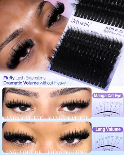 Delyneph E-200D & 260D Fluffy Lash Clusters Kit - Volume & Spiky Eyelash Extensions