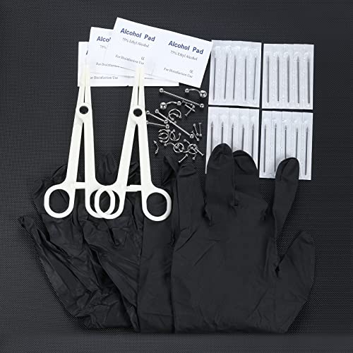 Silver 58PCS Body Piercing Kit Surgical Steel 14G 16G Jewelry & Tools