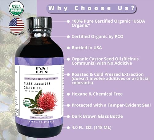 Organic Jamaican Black Castor Oil - Cold-Pressed & Hexane-Free (4 Fl Oz)
