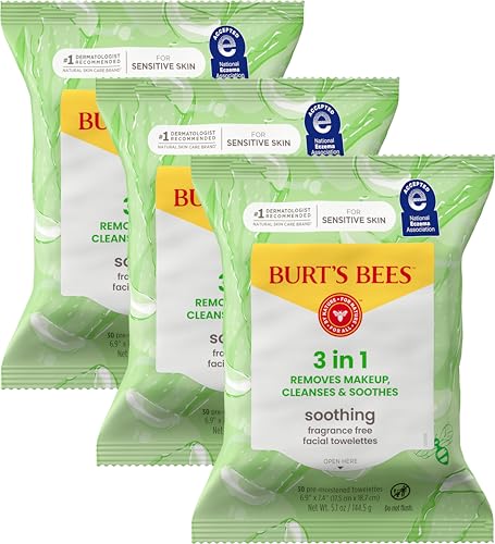 Burt's Bees Soothing Facial Towelettes, Fragrance Free Makeup Remover Wipes