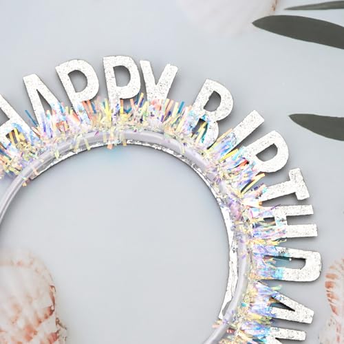 CIEHER Silver Birthday Crown Headband with Laser Sequins & Glitter Letters