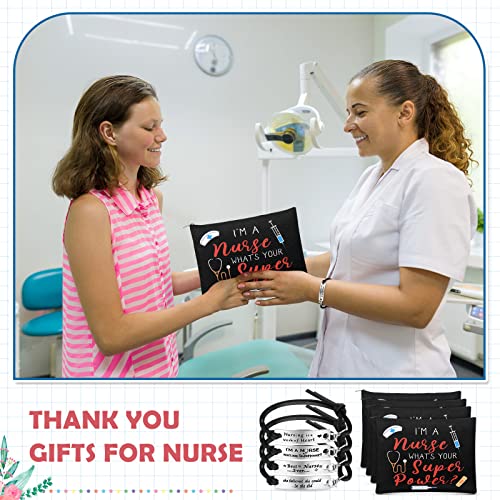 16-Piece Nurse Appreciation Gift Set: 8 Canvas Cosmetic Bags & 8 Bracelets