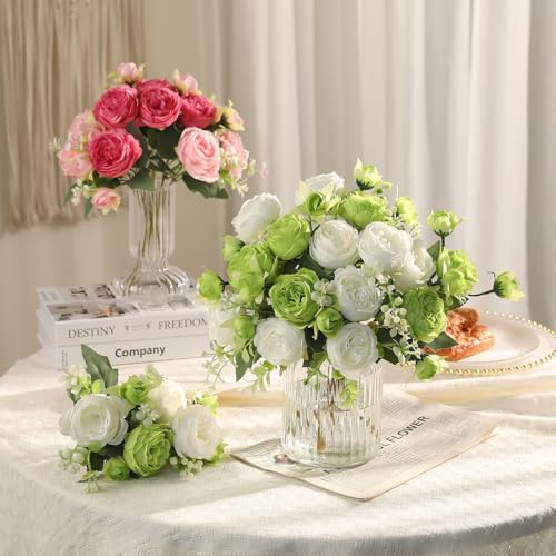 Silk Peony Artificial Flowers Bouquets - 2 Bunches for Home Decor