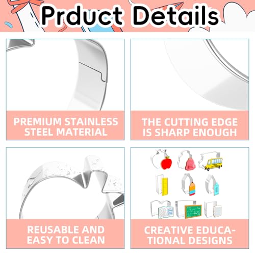 9-Piece School-Themed Cookie Cutters Set - Stainless Steel Baking Molds