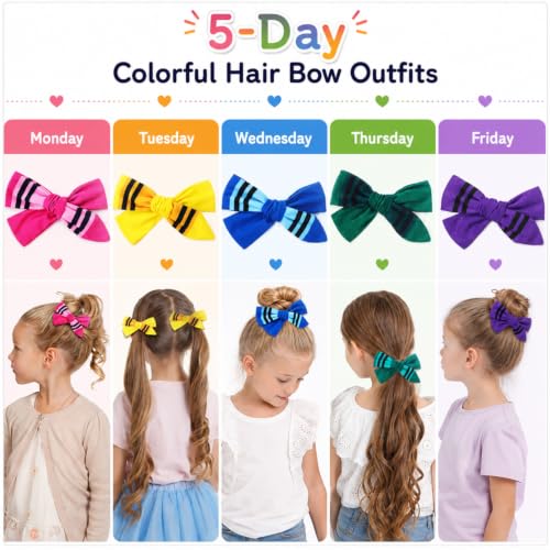 8 Pcs Crayon Pencil Hair Bow Clips - Colorful Back to School Hair Accessories