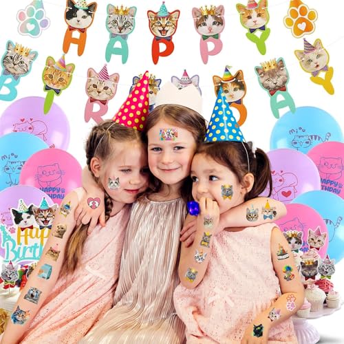 50 PCS Cat Temporary Tattoos for Kids Birthday Parties