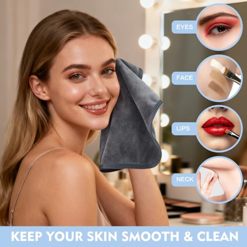 KinHwa Reusable Microfiber Face Towels 6 Pack Gray - Makeup Remover Cloths
