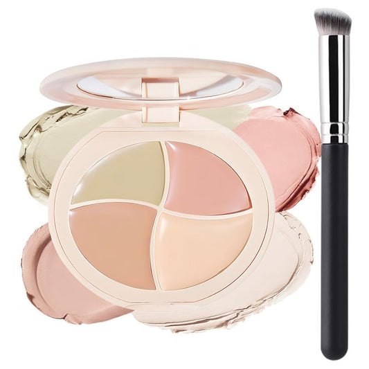 Kaely Full Coverage Concealer Set - 4 Nude Shades for Dark Circles | Color Correcting Makeup Palette with Brush