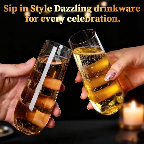 GuanQiao 12 Pack 9oz Stemless Plastic Champagne Flutes - Shatterproof & Reusable