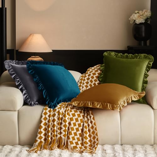 Olive Green Velvet Throw Pillow Covers, 18x18 Inch Set of 2