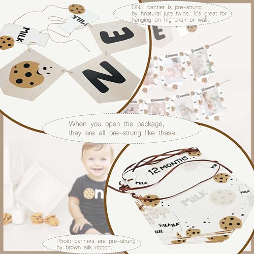 Milk and Cookies First Birthday Photo Banner Set with High Chair Banner