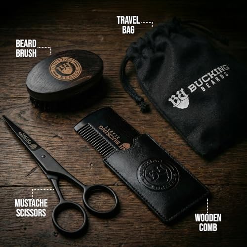 Beard Grooming Kit for Men - Brush, Comb, Scissors & Travel Bag
