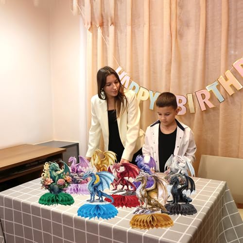 Dragon Honeycomb Centerpieces - 9 PCS Colorful Birthday Decorations