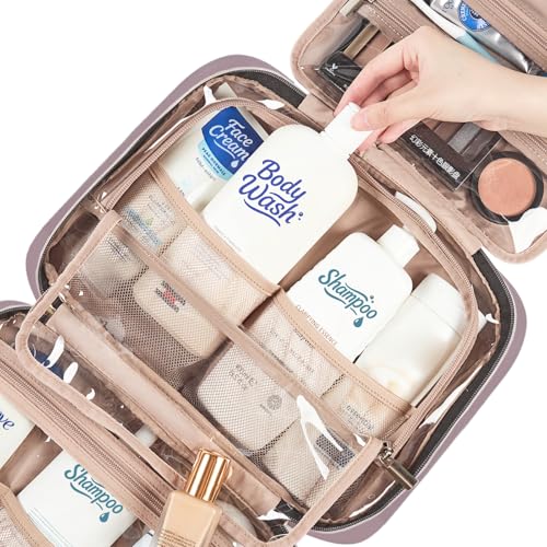 NISHEL Large Hanging Travel Toiletry Bag - Portable Makeup Organizer, Peach