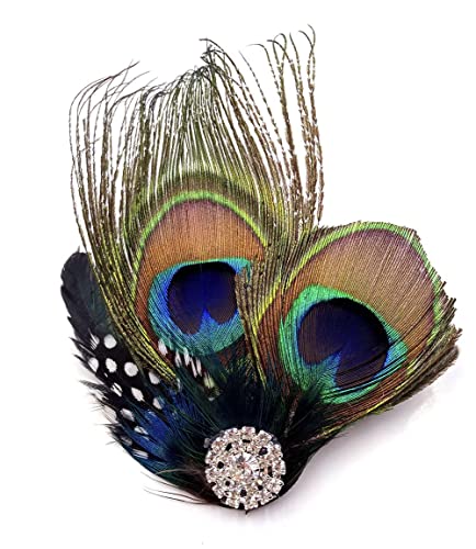 Butterfly Peacock Feather Hair Clip with Rhinestones - Bridal & Party Accessory