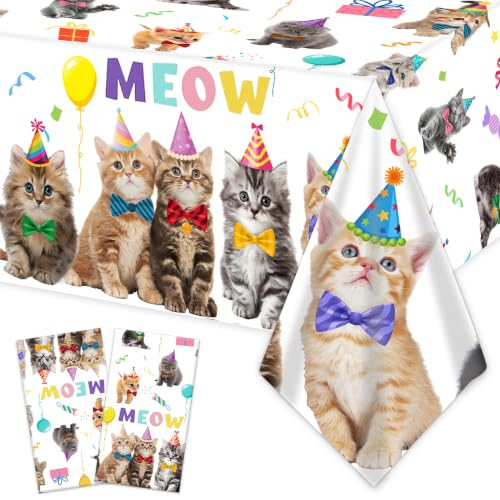 Cat Birthday Tablecloth Set - 2 Disposable Covers for Kids' Parties