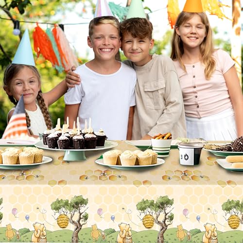 WISSLERMER 3pcs Classic Bear Baby Shower Tablecloths - 54x108 Inches
