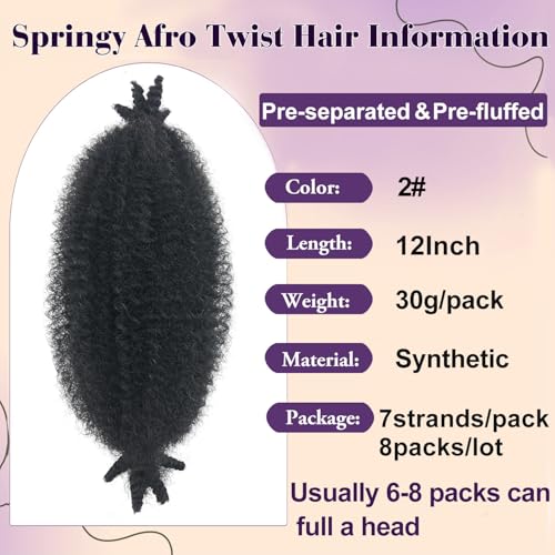 Sunsmilely 12 Inch Afro Twist Hair Extensions - 8 Packs Kinky Twist for Soft Locs, Color 2