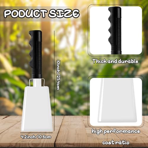 9 Inch White Steel Cowbell with Handle for Sporting Events & Parties