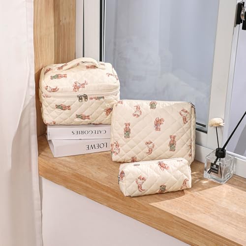 Uekeboag 3 Pcs Large Floral Quilted Makeup Bag Set for Travel