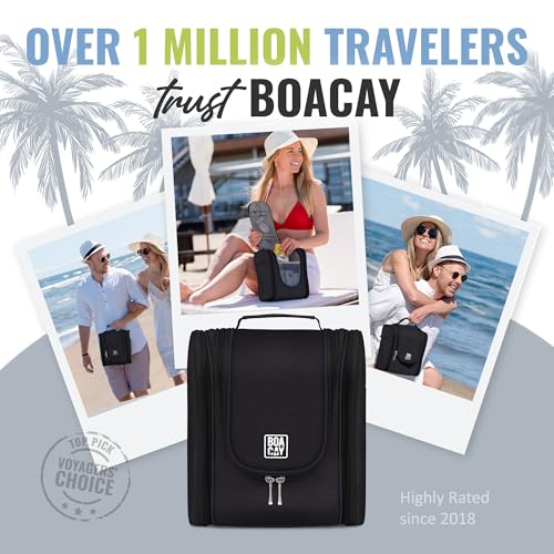 BOACAY Medium Sapphire Black Travel Toiletry Bag for Women & Men, Hanging Makeup & Organizer Kit