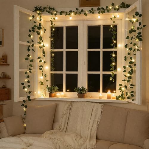 CEWOR 40ft LED Ivy String Lights - Battery Operated Garland for Home & Wedding Decor