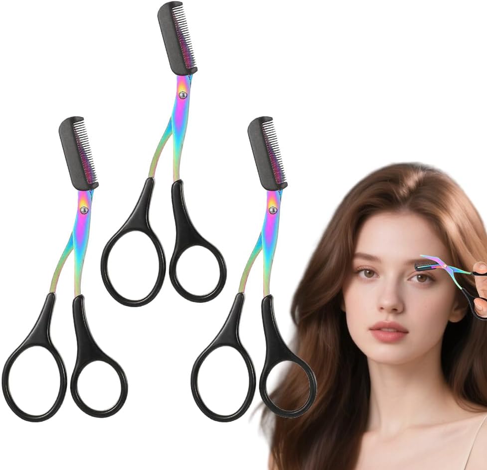 Eyebrow Trimmer Scissors - 2-in-1 Precision Stainless Steel Grooming Tool | Portable Black Eyebrow Cutter for Men & Women