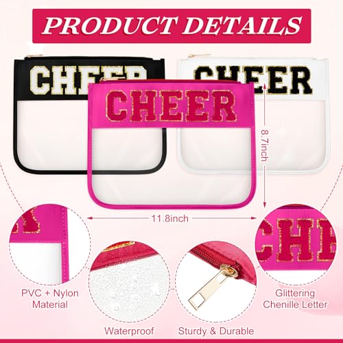 Aliceset 6 Pcs Cheer Makeup Bags Set - Black, White, Hot Pink