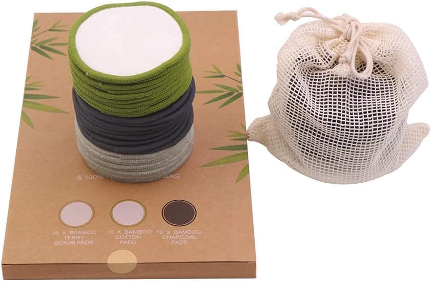 Reusable Makeup Remover Pads - Eco-Friendly Bamboo Cotton Rounds for All Skin Types | 30 Pack with Storage Bag
