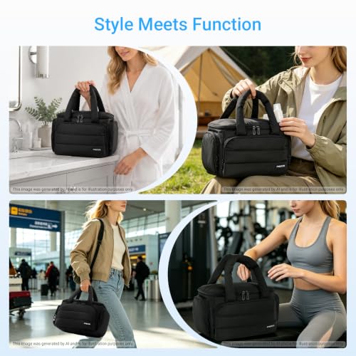 MOSISO Puffy Quilted Travel Toiletry Bag with 6 Compartments